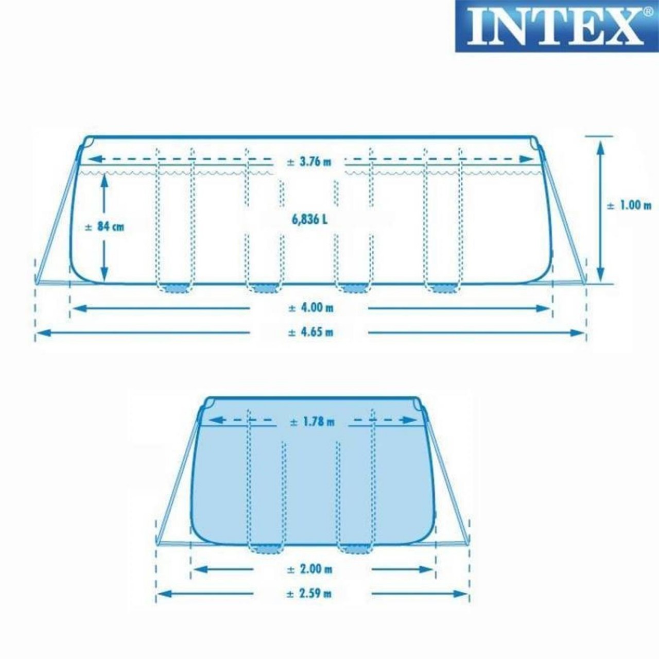 Intex 26788 Swimming Pool Set Frame Prism Quadra 400x200x100cm Pumpe Leiter Grau