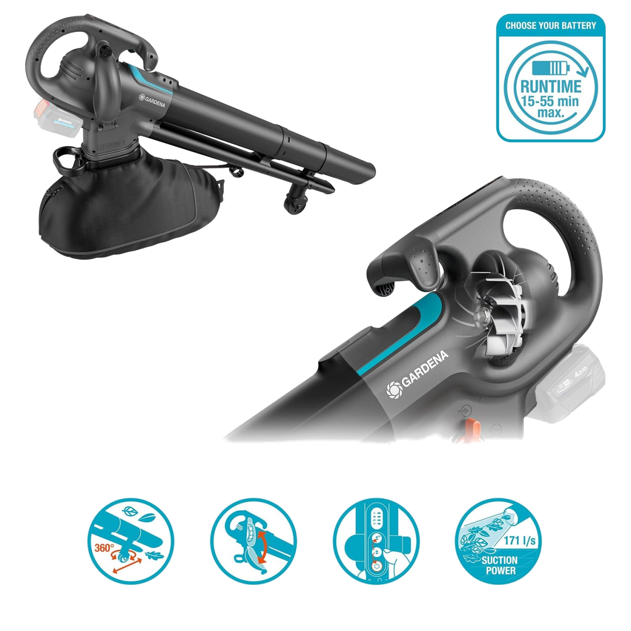 Gardena 14895-55 Laubsauger/-bläser PowerJetCollect Solo ohne Akku und Ladegerät