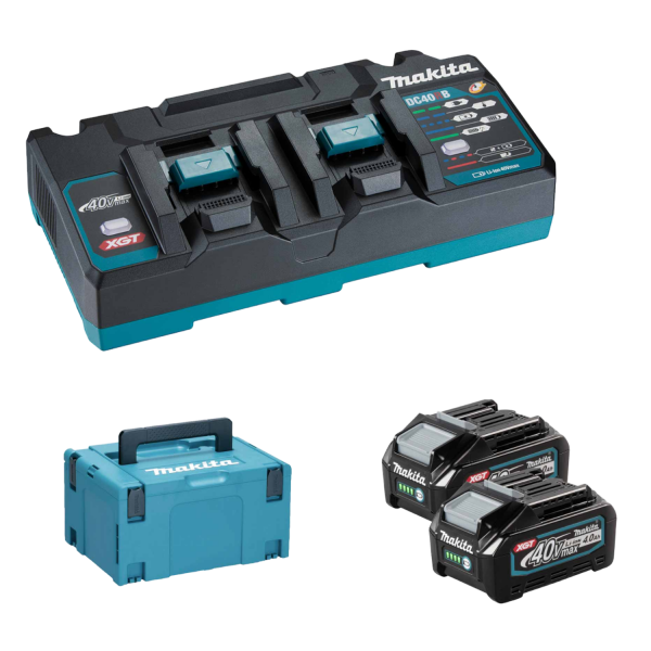 Makita Power Source Kit Akku-Set XGT 2x BL4040 + Doppelladegerät DC40RB + MAKPAC