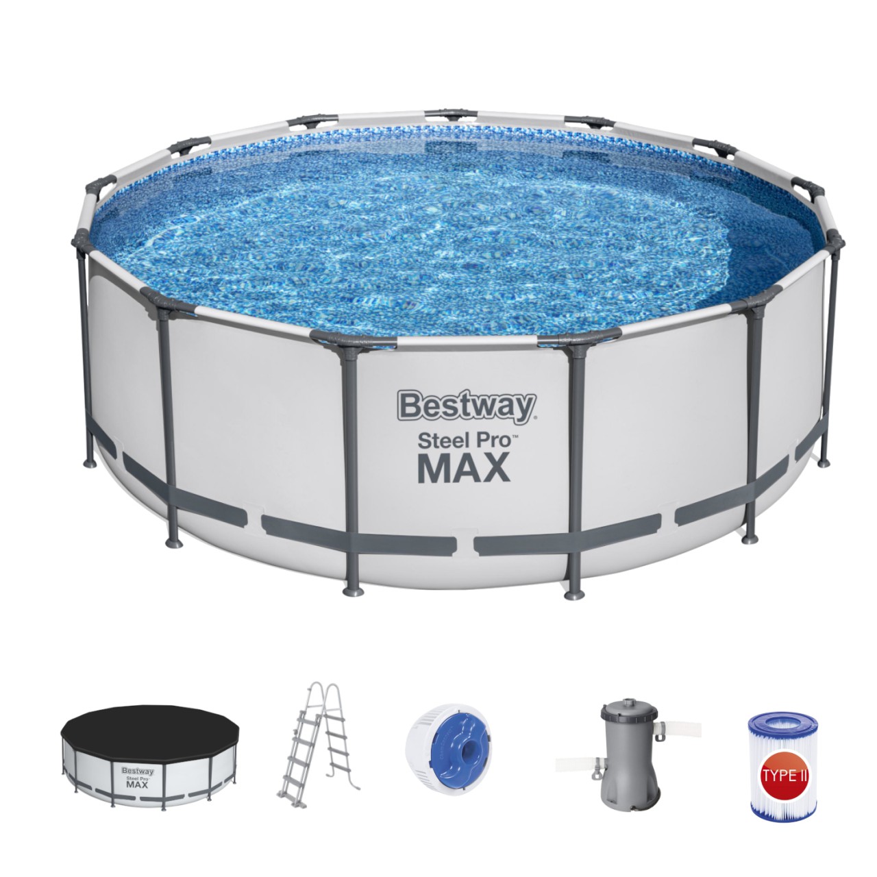 Bestway 5618W Frame Pool Steel Pro MAX Swimmingpool rund Ø396x122cm Komplett-Set